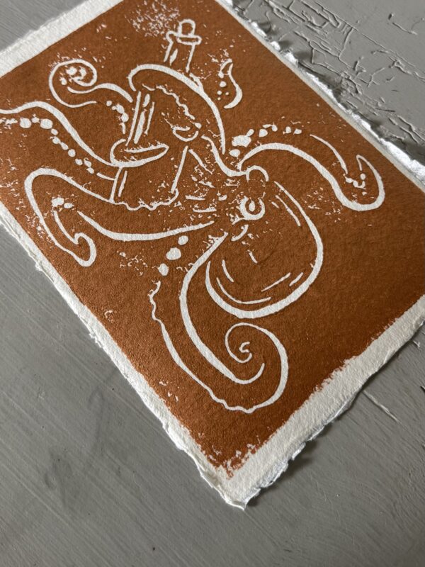 Linoldruck "Oktopus in Bronze"